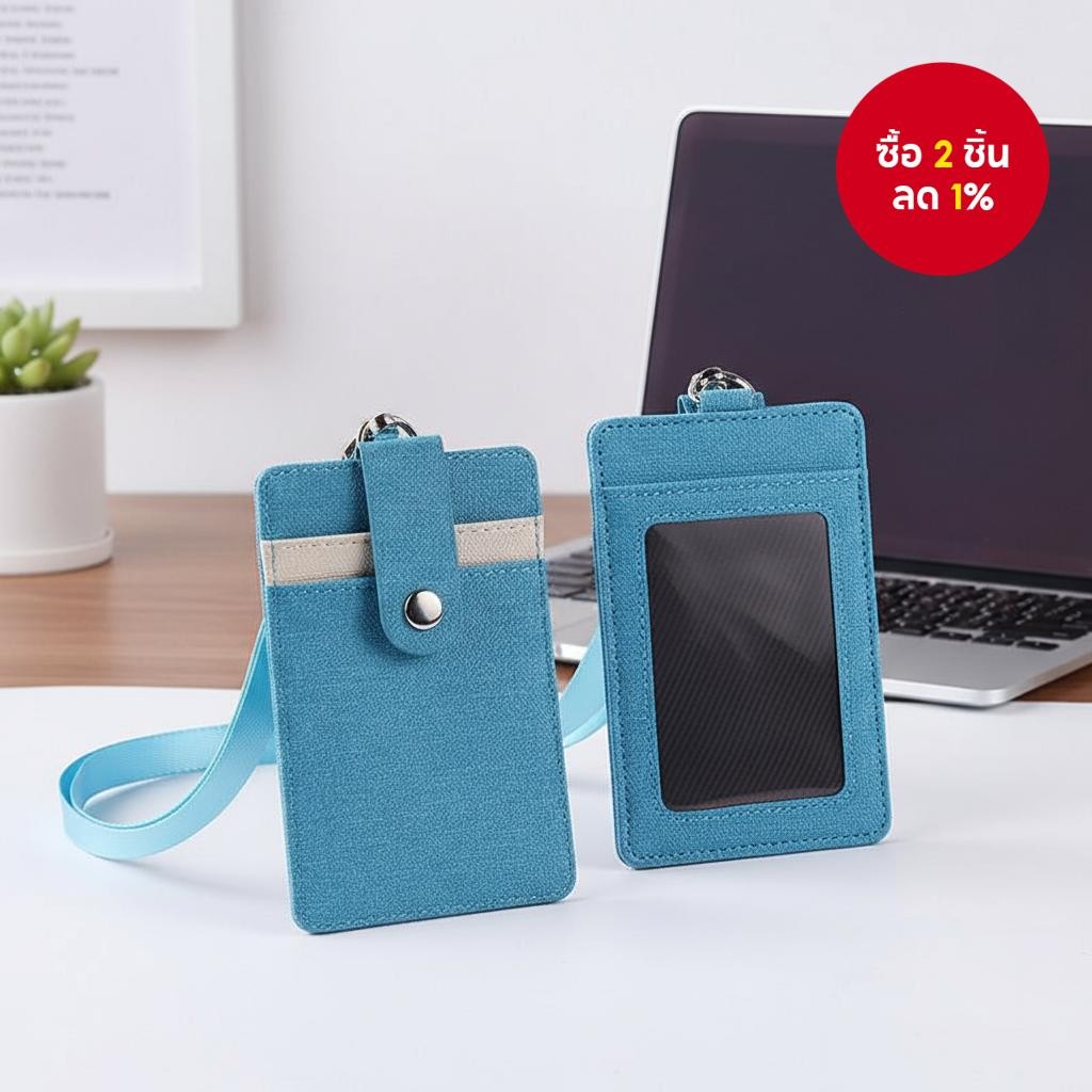 ที่ใส่บัตรคล้องคอ 3 ช่อง ผลิตจากหนัง PU สําหรับบัตรพนักงานและบัตรชื่อ