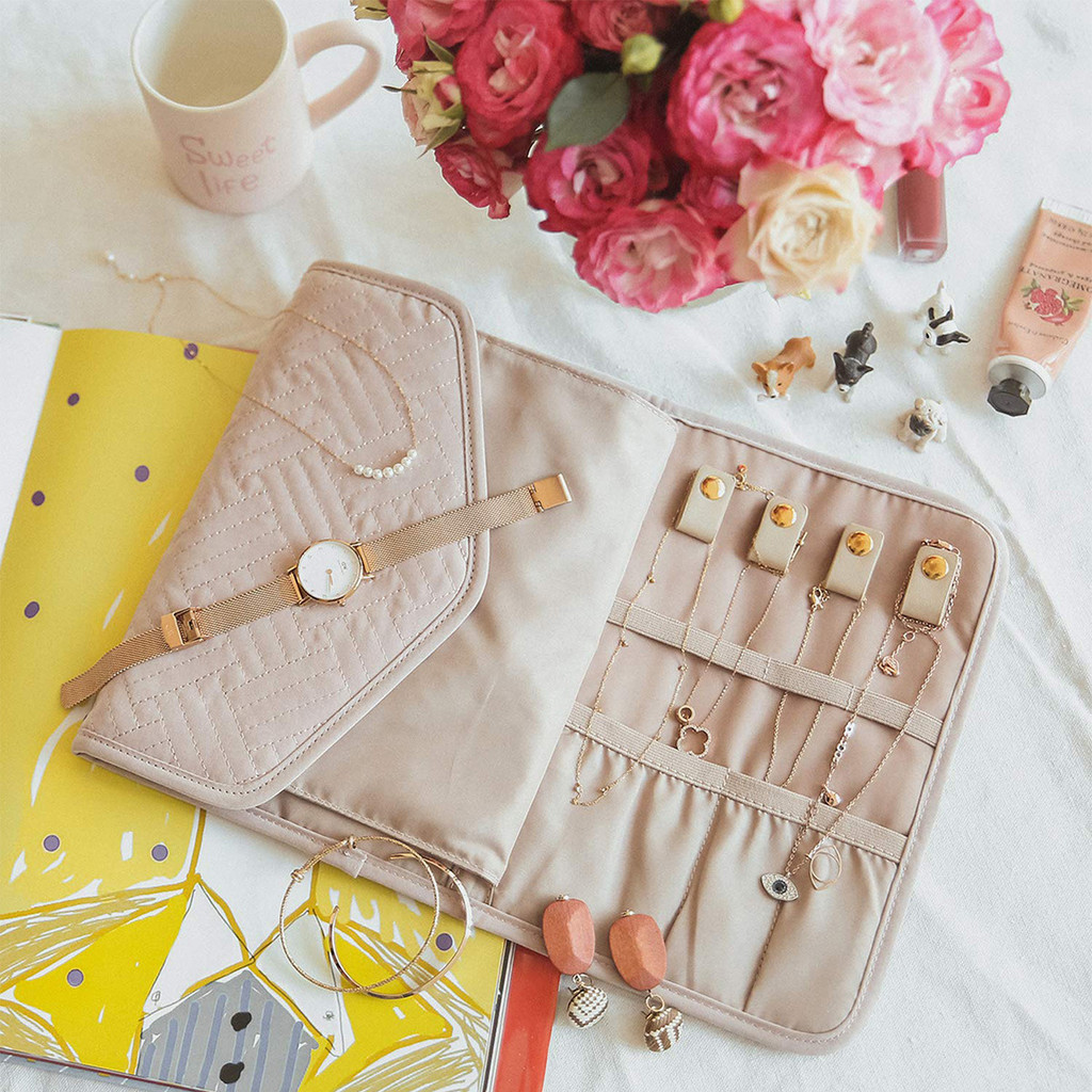 กระเป๋าเครื่องประดับ เดินทางแบบพกพาครัวเรือนกล่องเครื่องประดับกล่องพับกระเป๋ามัลติฟังก์ชั่สร้อยคอต่า