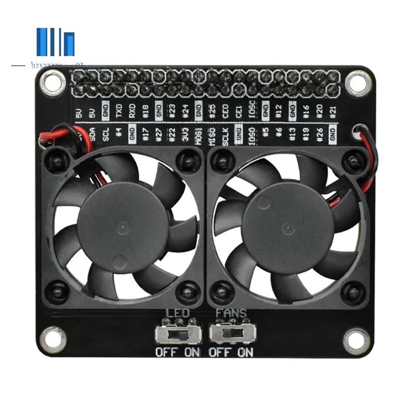 Dual Cooling Fan Shield forRaspberry Pi 4B สําหรับRaspberry Pi 4B พร้อมฮีทซิงค์หม้อน้ํา LED สีเขียว 