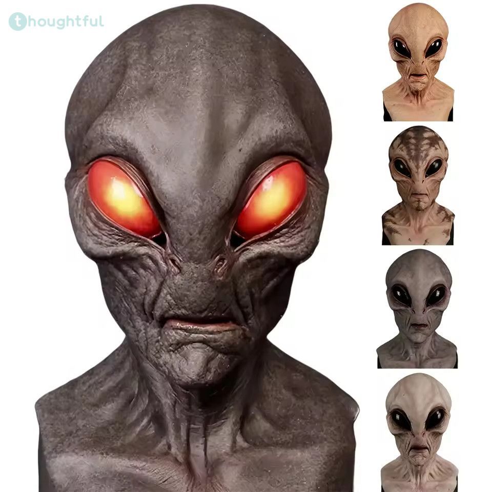 หน้ากากเอเลี่ยนสยองขวัญ ฮาโลวีน หน้ากากเอเลี่ยนตาโตสุดหลอน หน้ากากเต็มหัว อุปกรณ์ตกแต่งศีรษะ ปาร์ตี้งานเต้นรำสวมหน้ากาก คาร์นิวัล TH