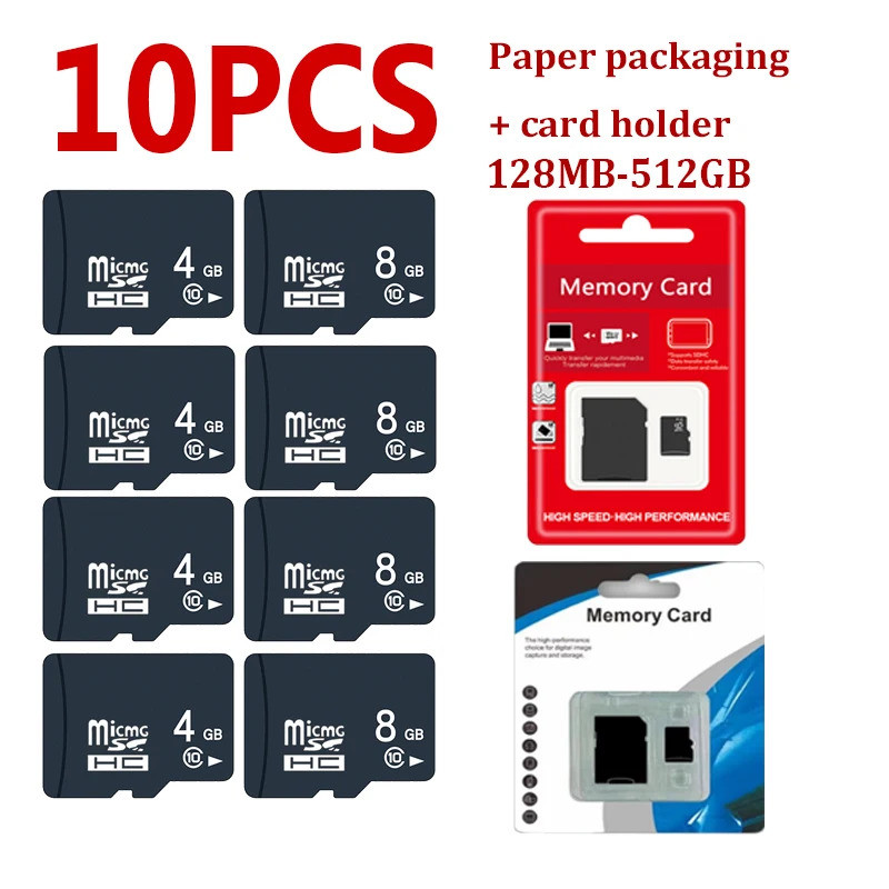 10PCS TF Card Class10 128GB 256GB cartao de 32GB 64GB 16G การ์ด SD 8G 4GB 2GB การ์ดหน่วยความจําแฟลชส