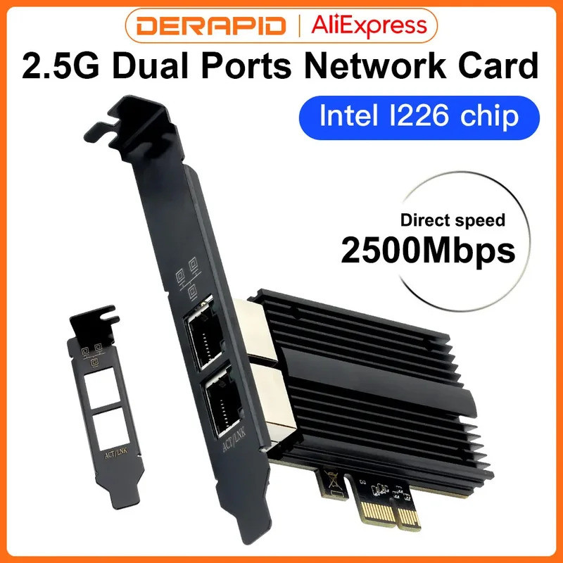2500Mbps Pcie To RJ45 Intel I226 การ์ดเครือข่าย 2.5G Gigabit Ethernet พอร์ตคู่ 100/1000/2500Mbps การ