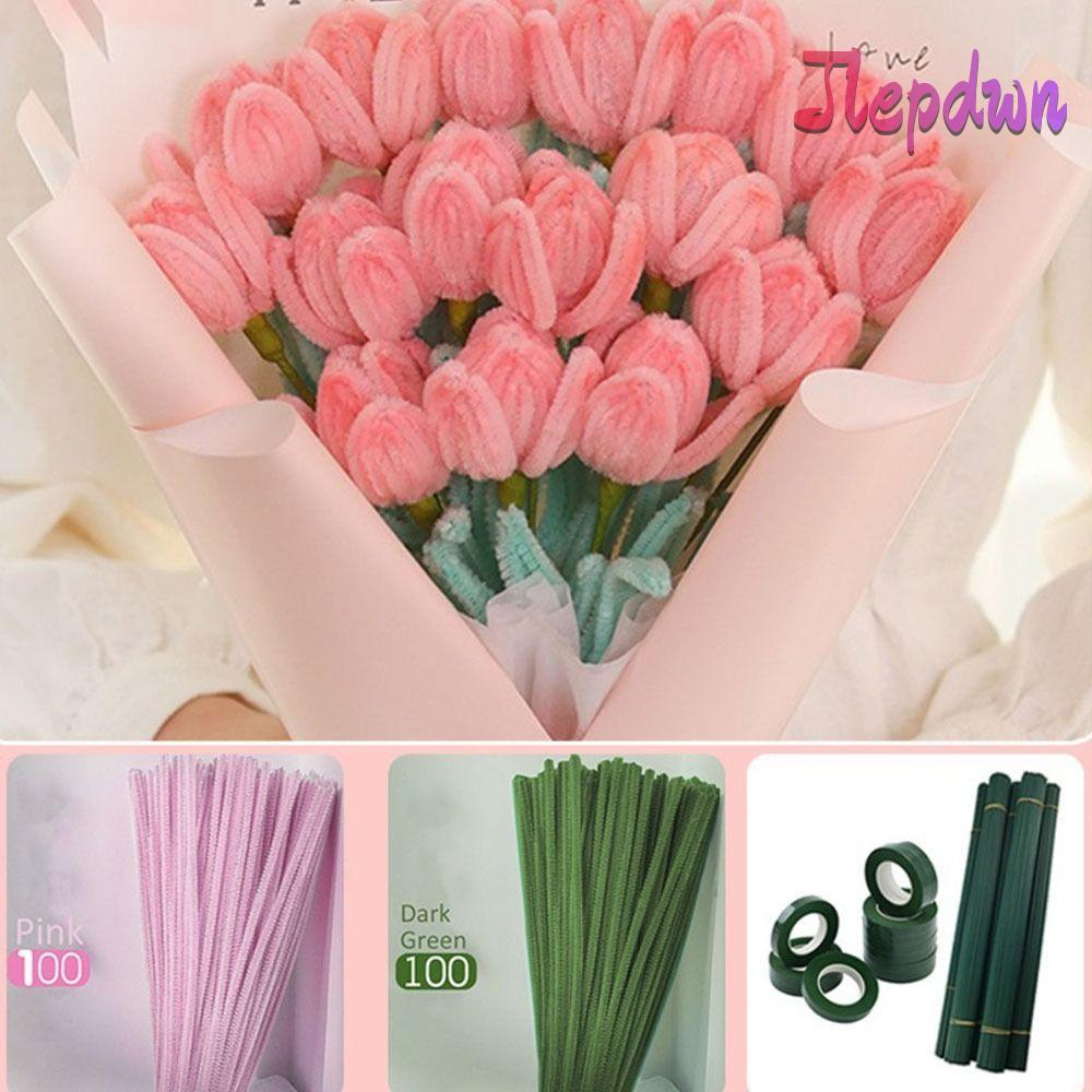 JEPDWN Plush Strip, Root Top ถักเข้ารหัสขนสัตว์ Macaron สี Fuzzy Wire, ทนทาน Tulip Rose Super Densit