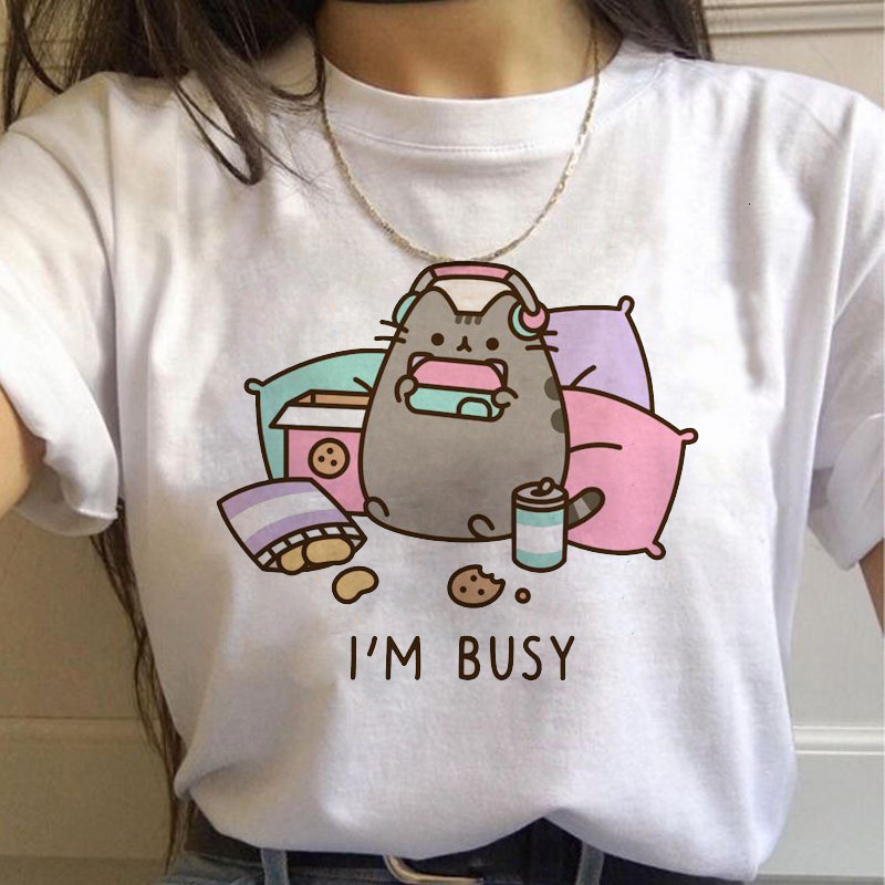 Pusheen T-shirt Pusheen T-shirt Pusheen T-shirt เสื้อยืดแขนสั้น Top Casual Half-