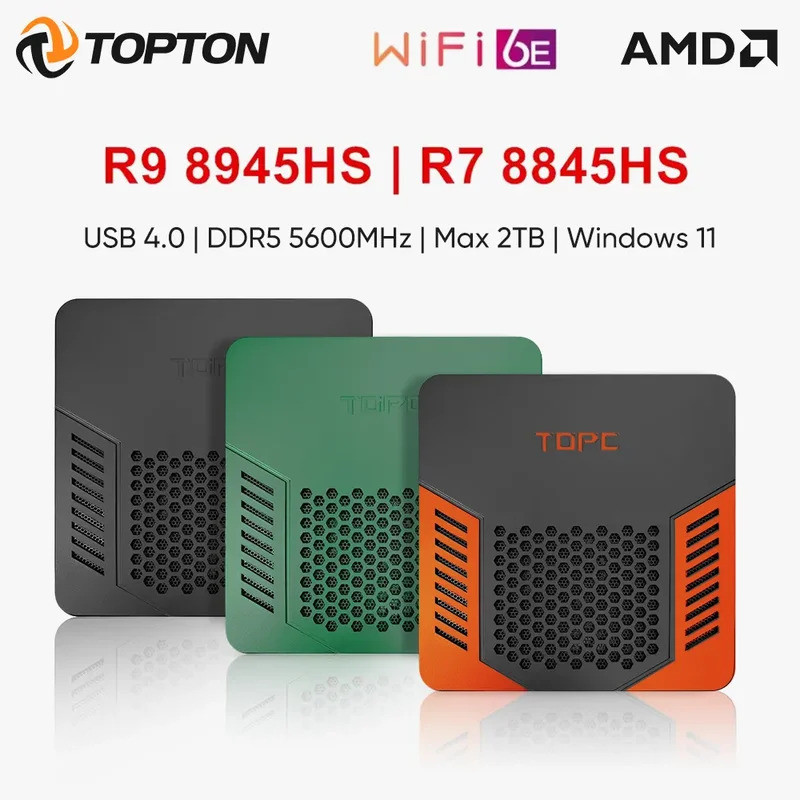 ใหม่ Solid Mini PC TOPC AMD Ryzen 9 8945HS R7 8845HS USB4.0 Dual LAN 2xDDR5 PCIe4.0 Windows 11 Pocke