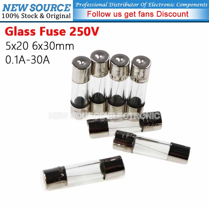 [20 ชิ้น] 250v 5x20 6x30 มม.ฟิวส์แก้ว 0.1A 0.2A 0.25A 0.5A 1A 1.5A 2A 3A 3.15A 4A 5A 6A 6.3A 8A 10A 12A 15A 20A 25A 30A 25A 30A