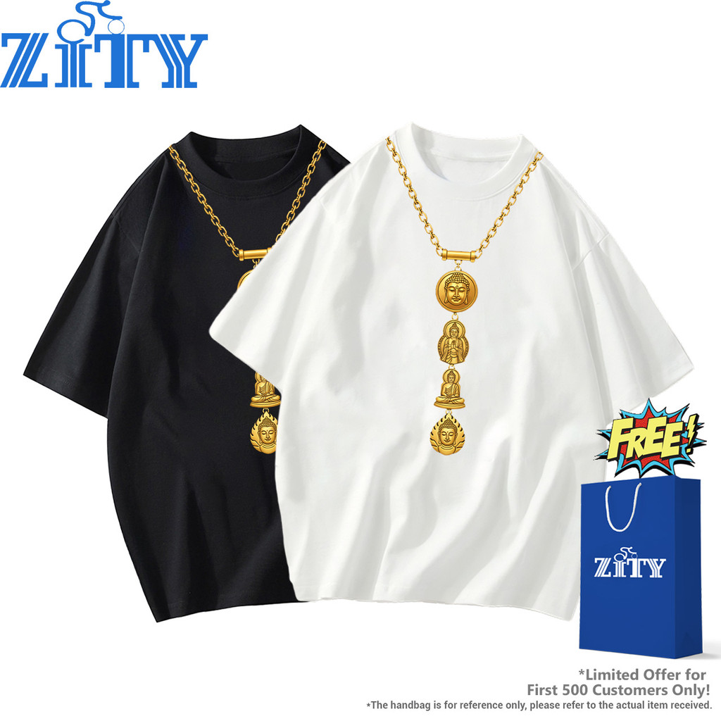 ZITY 👕 เสื้อยืดผ้าคอตตอน 100% T-Shirt แบบ Oversize Unisex คอกลม ลาย Buddha amulets สไตล์ไมเนอร์ P2