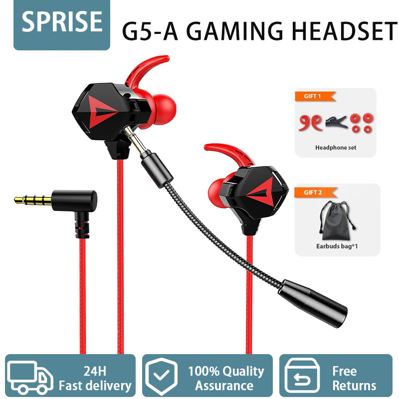 SPRISE G5 หูฟังแบบมีสายสําหรับเล่นเกมพร้อม Pluggable Mic Bass Noise Cancel ชุดหูฟังเดสก์ท็อปหูฟัง Universal 3.5 มม.