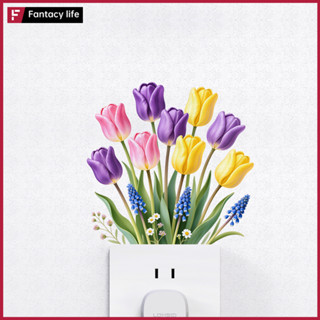 สติกเกอร์สวิตช์ทิวลิป สำหรับตกแต่งผนังบ้านด้วยวัสดุไวนิล ลาย…