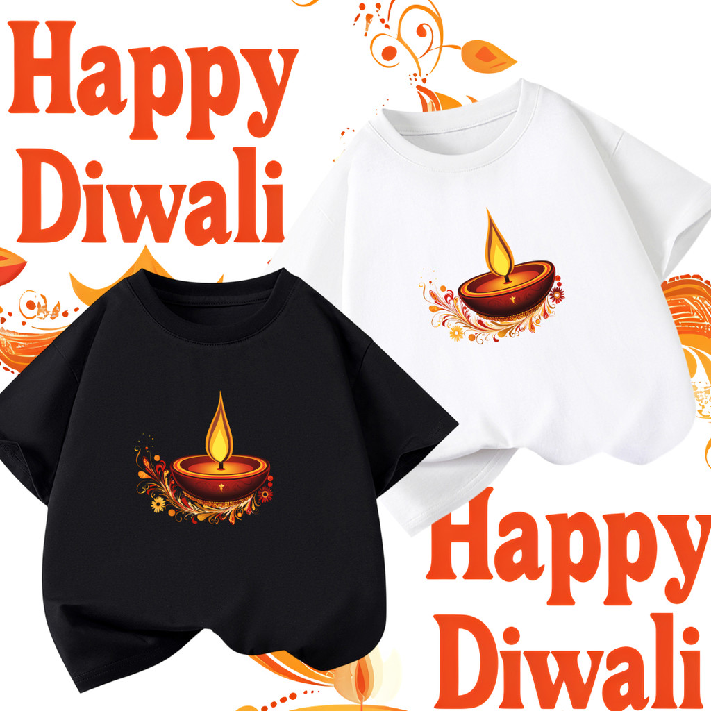 Diwali เสื้อยืด Happy Diwali Festival of Lights เสื้อยืดลําลองแฟชั่น 100% cotton สำหรับผู้ชายและผู้ห