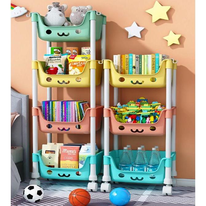 Yifeng ชั้นวางของการ์ตูน ชั้นวางของหลากสี ชั้นวางพลาสติกพร้อมล้อ 3 4 5 ชั้น