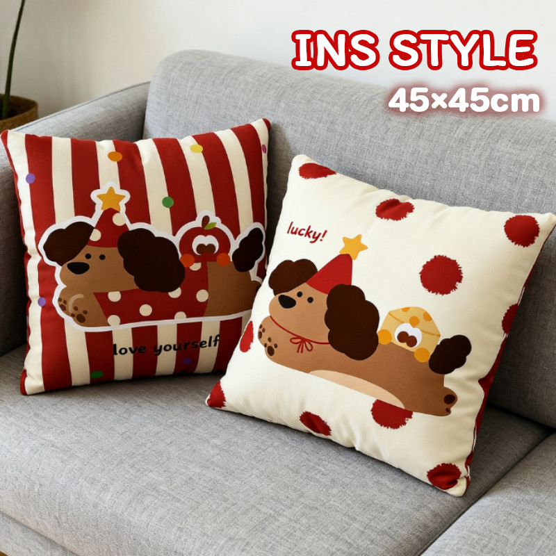 45×45CM ปลอกหมอนอิงรูปการ์ตูนสุนัขตัวน้อย ปลอกหมอนอิงสีแดง ปลอกหมอนอิงสำหรับโซฟาห้องนั่งเล่นและห้องนอน ราคา ถูกที่สุด ดีลบีเคเค