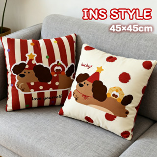 45×45CM ปลอกหมอนอิงรูปการ์ตูนสุนัขตัวน้อย ปลอกหมอนอิงสีแดง ป…