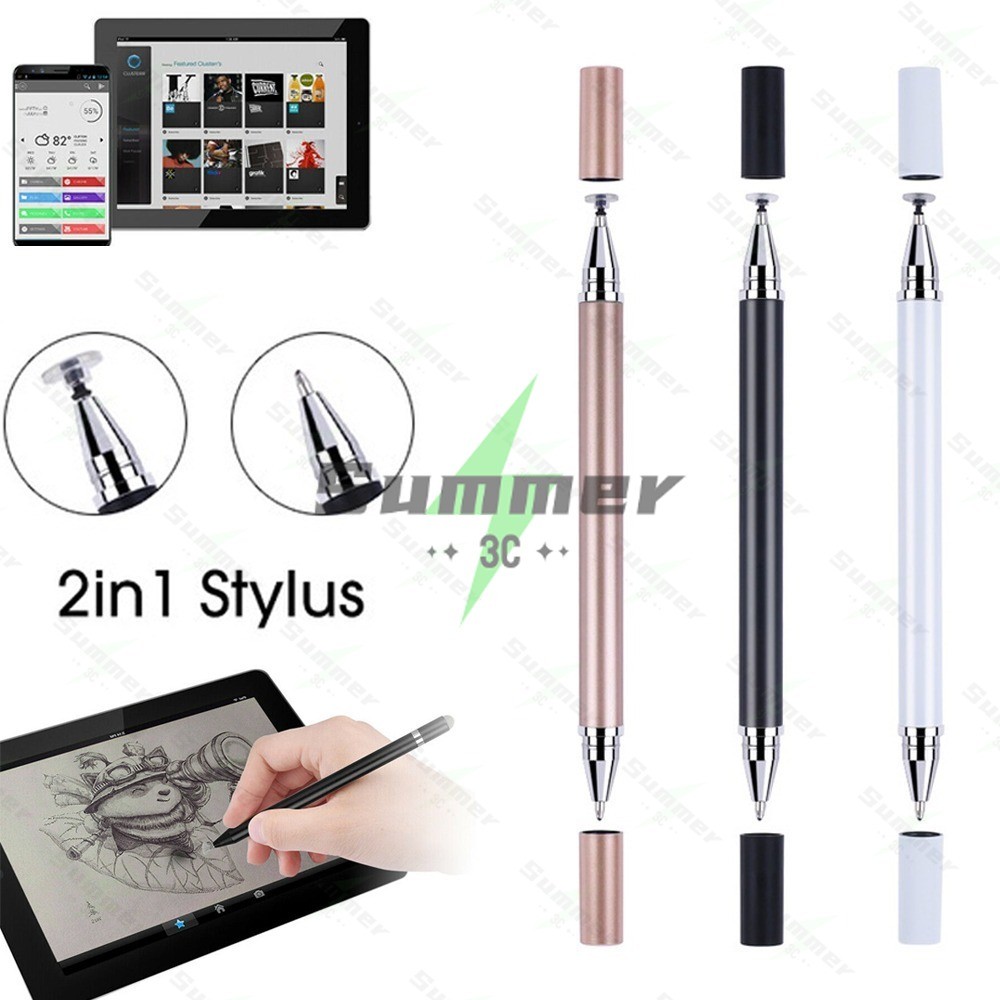Summer ปากกาสไตลัส 2-in-1 สำหรับหน้าจอสัมผัส ปลายปากกาสไตลัสแบบแผ่นดิสก์สำหรับโทรศัพท์และแท็บเล็ต iOS และ Android