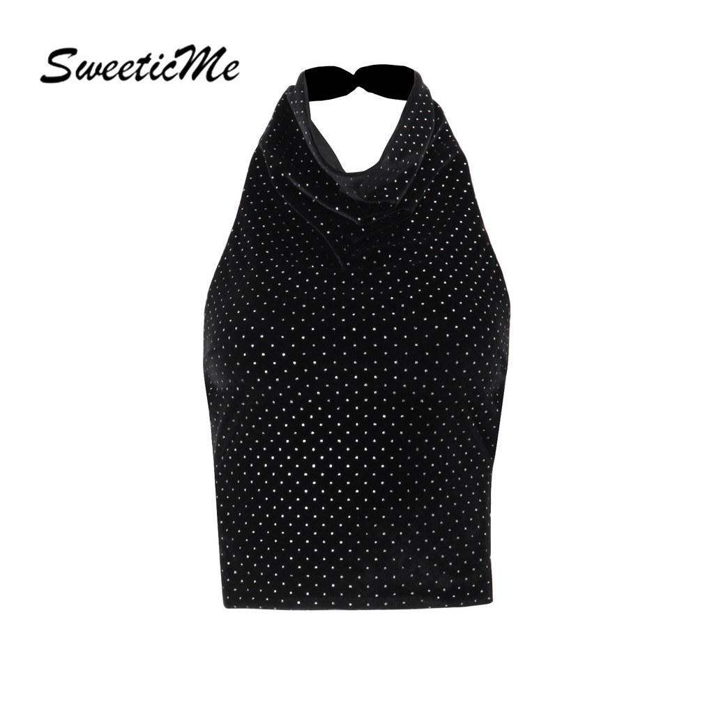 เสื้อสายเดี่ยวสตรี ลายจุดพร้อมเชือกแขวนคอ สไตล์เซ็กซี่