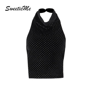 เสื้อสายเดี่ยวสตรี ลายจุดพร้อมเชือกแขวนคอ สไตล์เซ็กซี่