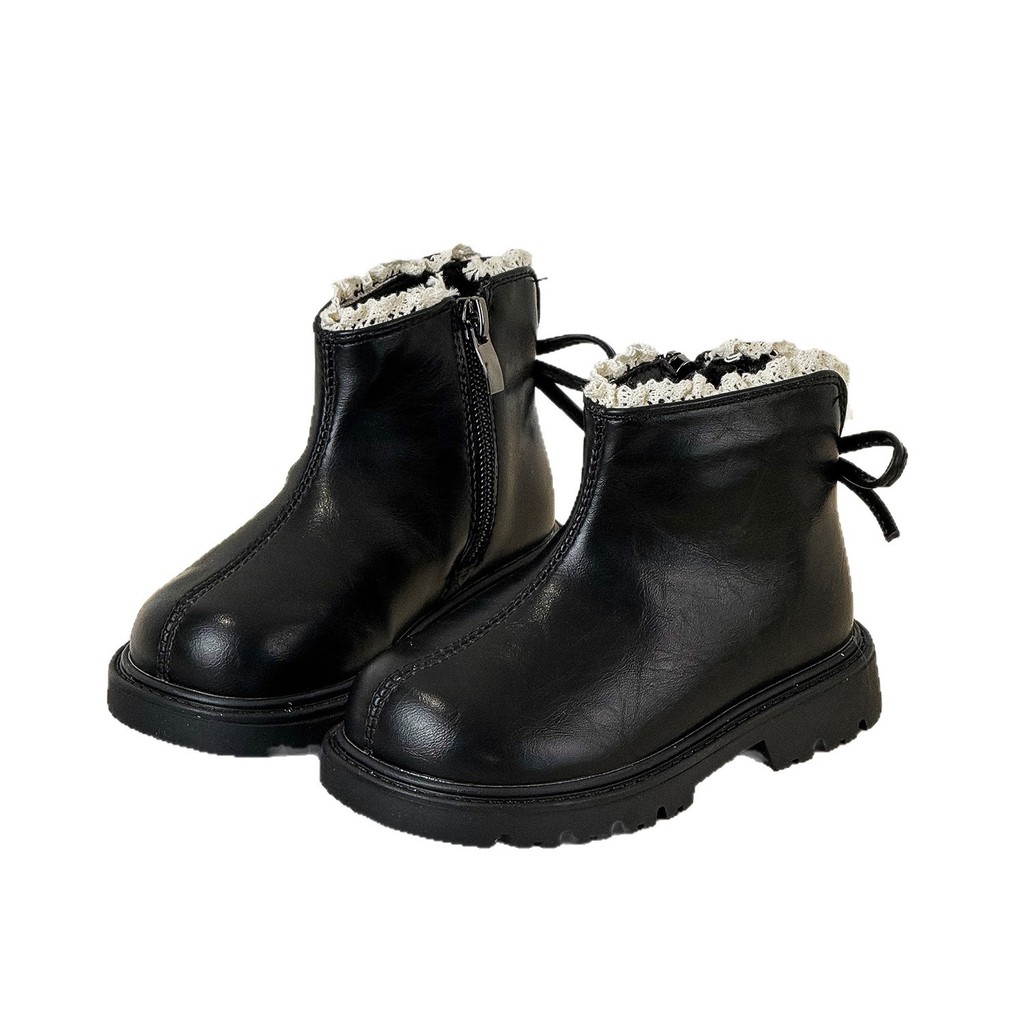 SUGE รองเท้าบูทเด็กผู้หญิงสีดำลูกไม้ พื้นนิ่ม สำหรับน้อง - รูปที่ 7