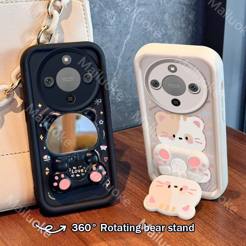 Honor X9D X9C X9B X9A 5G Case Honor X9C Smart Case Little Cat Mirror Stand Silicone เคสกันกระแทก Sof