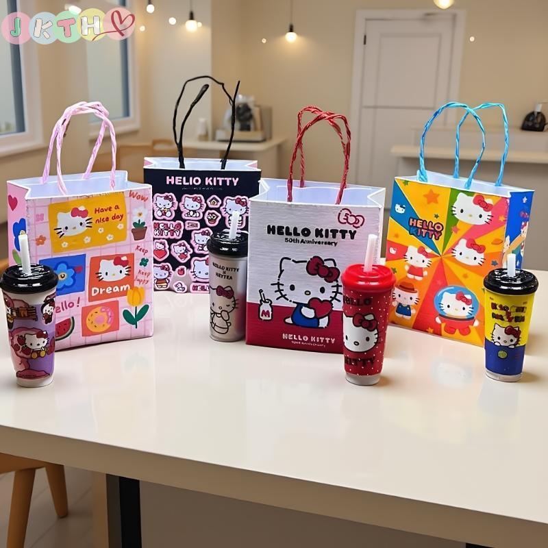 JKTH 1 ชุด 1/12 ตุ๊กตาน่ารัก KT แมวนมชากระเป๋าถือถุงกระดาษรุ่น Mini เครื่องดื่ม Shop ตกแต่ง DIY อุปก