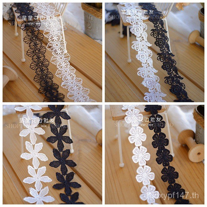 สร้อยคอผ้าลูกไม้ที่ละลายน้ำได้ สีดำและขาว ปักลาย อุปกรณ์เสริมเสื้อผ้า ความกว้าง 2.5-4.5 ซม. ลูกไม้ O