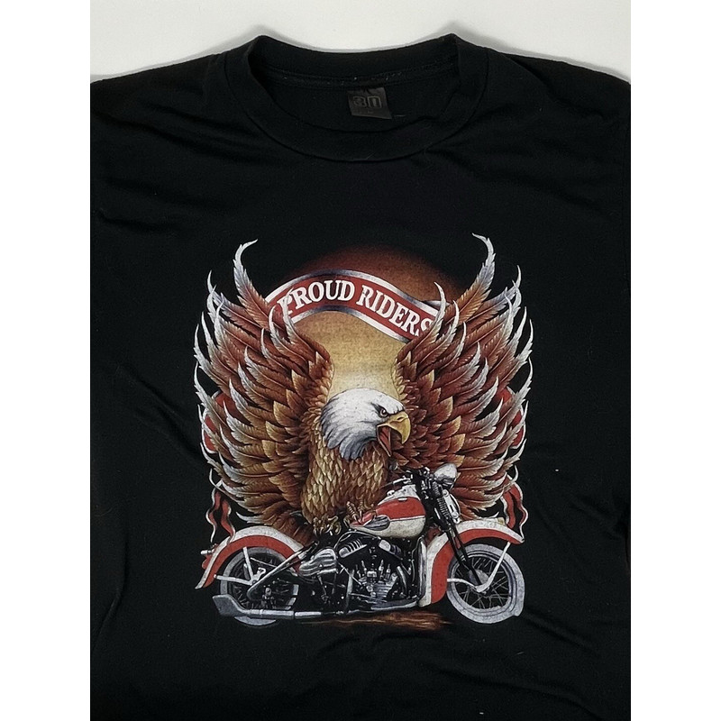 Vintage 3D Emblem Proud Riders Motorcycle เสื้อยืดสีดํา