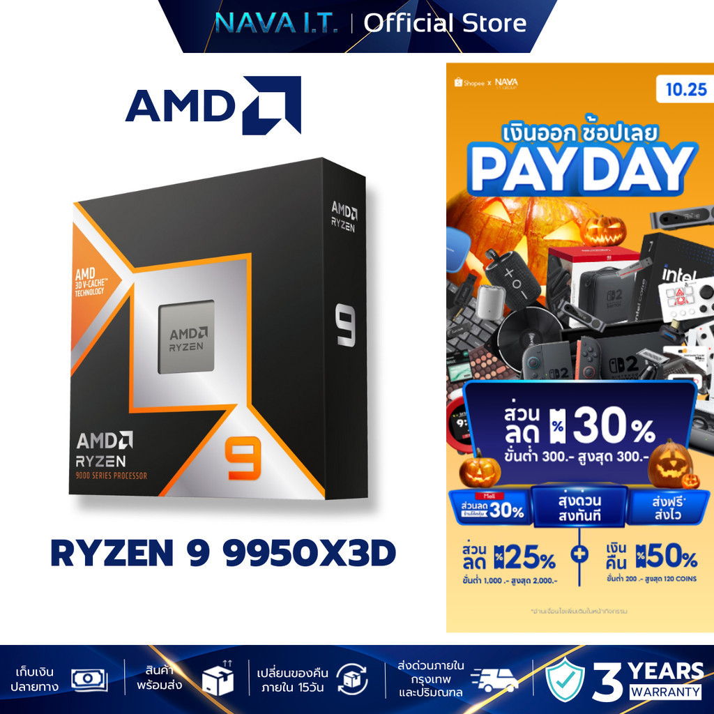 CPU ซีพียู AMD RYZEN 9 9950X3D 16CORES/32THREADS AM5