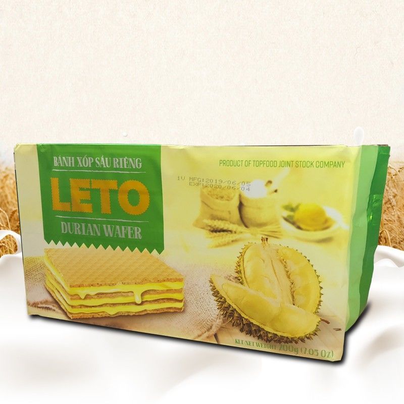 ขนมเวเฟอร์เวียดนาม LETO 200g รสชีส & ทุเรียน ของว่างนำเข้า VR07 ขนมเวเฟอร์ LETO รสชีสทุเรียน ขนมเวเฟ