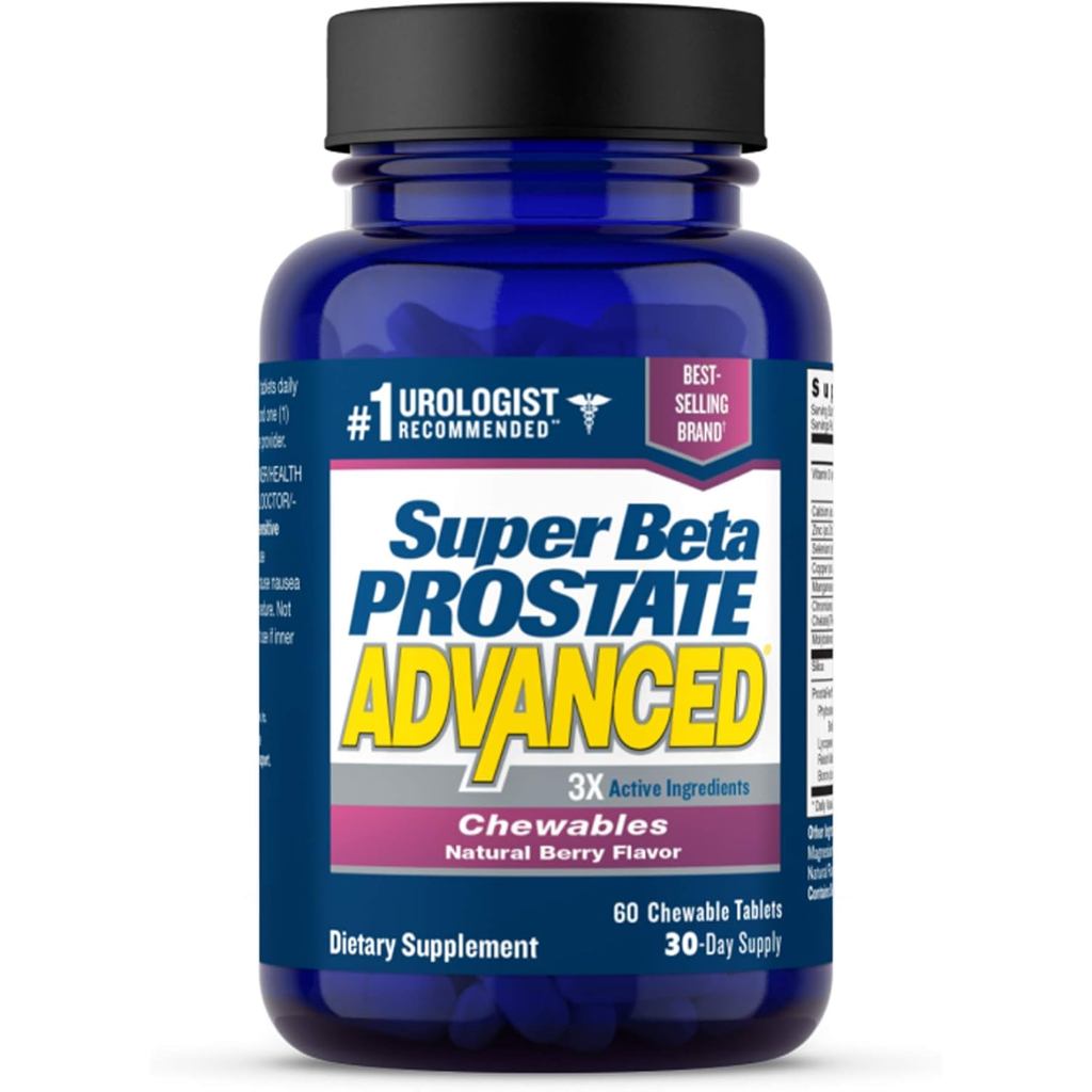 SUPER BETA Prostate Advanced Chewables - อาหารเสริมต่อมลูกหมากเพื่อสุขภาพของผู้ชาย (60 เคี้ยว, 1 ขวด