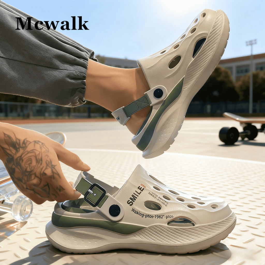 MCWALK|รองเท้าแตะชายวัสดุป้องกันกลิ่น|ส้น5cm|กันลื่น|รองเท้าแตะแบบสบาย ๆ