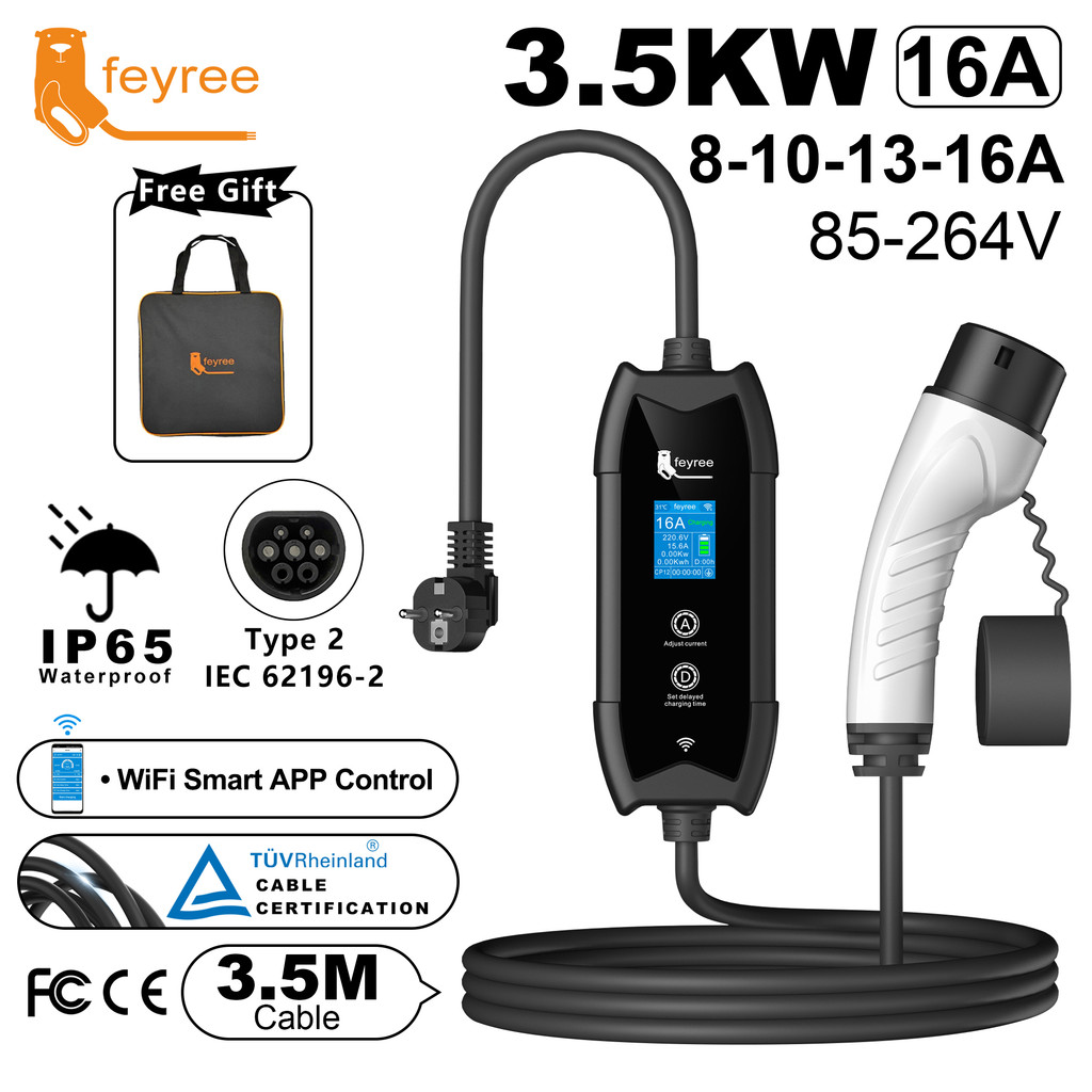 Feyree แบบพกพา EV Charger Type2 IEC62196-2 EVSE Fast Charging 3.5M สาย EVSE Wallbox WiFi APP บลูทูธไ