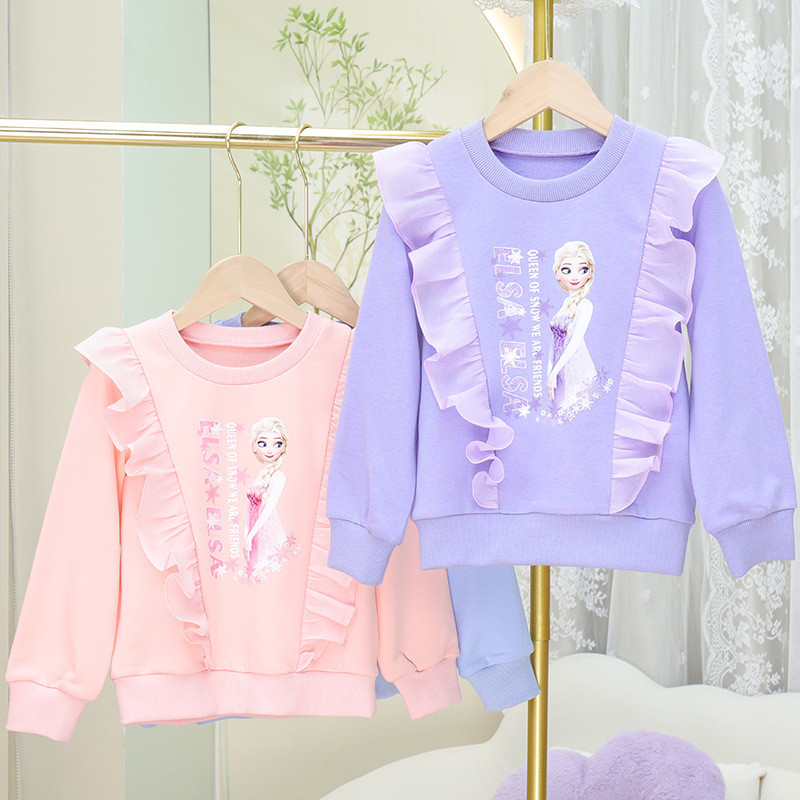 เสื้อผ้าเด็กผ้าฝ้ายแท้แขนยาว ธีมเจ้าหญิงเอลซา สำหรับใส่กลางแจ้ง