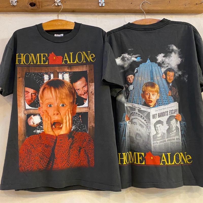 เสื้อยืดฟอกเฟดBio ภาพยนตร์HOME ALONE ป้ายBootleg