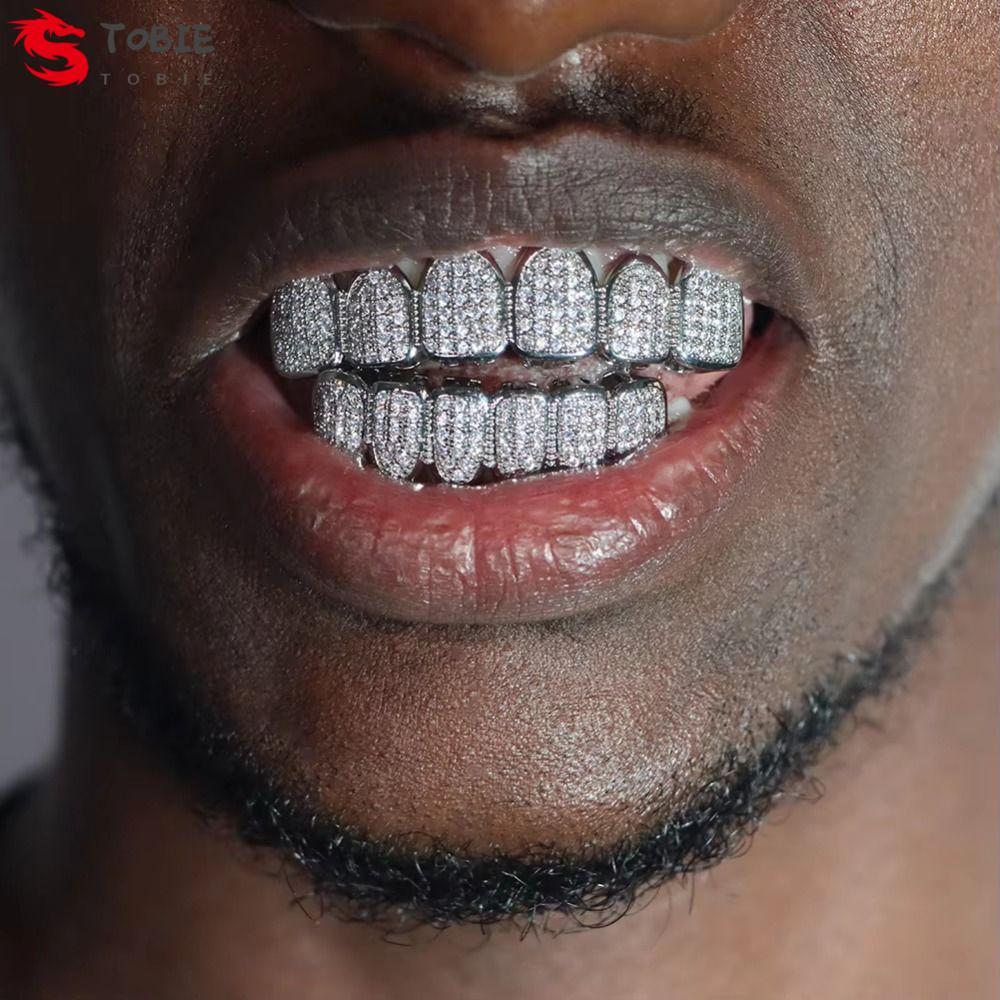 TOBIE Hiphop ฟัน Grillz, ชุดด้านบนและด้านล่างที่ถอดออกได้ออกแบบฟัน Grillz ชุด, Rhinestone Hollow Cha
