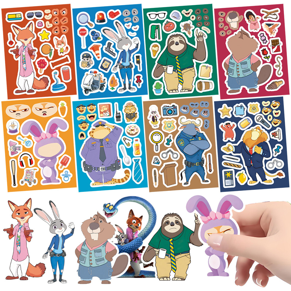 8 ชิ้นการ์ตูนเด็ก Zootopia 2 ปริศนา DIY เกมปฏิสัมพันธ์ระหว่างพ่อแม่และลูกสติกเกอร์กันน้ํา