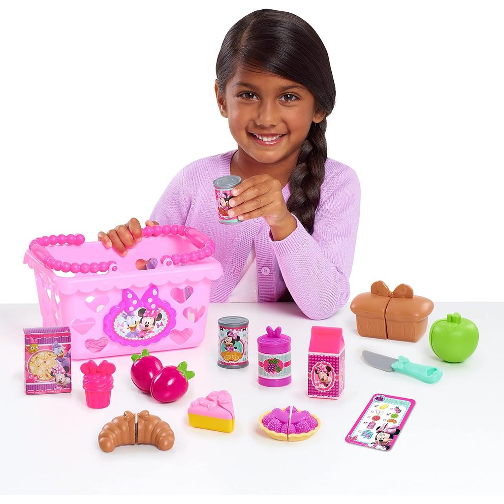 Disney Junior Minnie Bow-Tique Bowtastic Shopping Basket Set with Pretend Food and Accessories - แกล