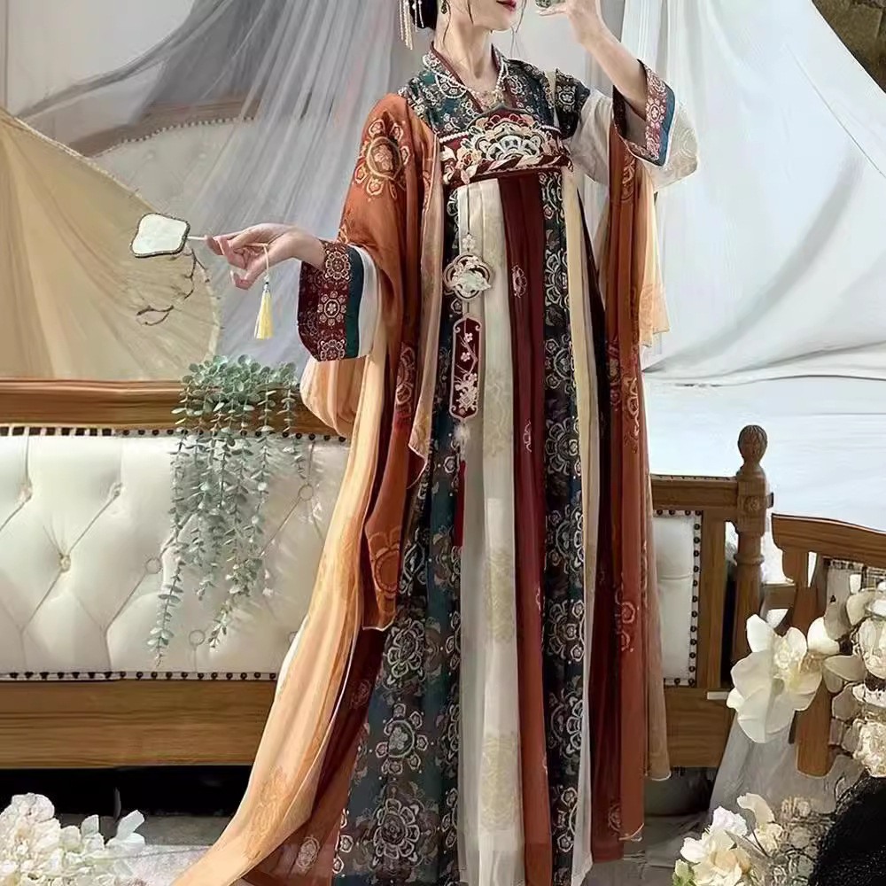 Muqing Hanfu Tang Palace Night Banquet Tang Made Hanfu คู่ข้อเสนอ Half-Arm เต้านมความยาวกระโปรงการพิ