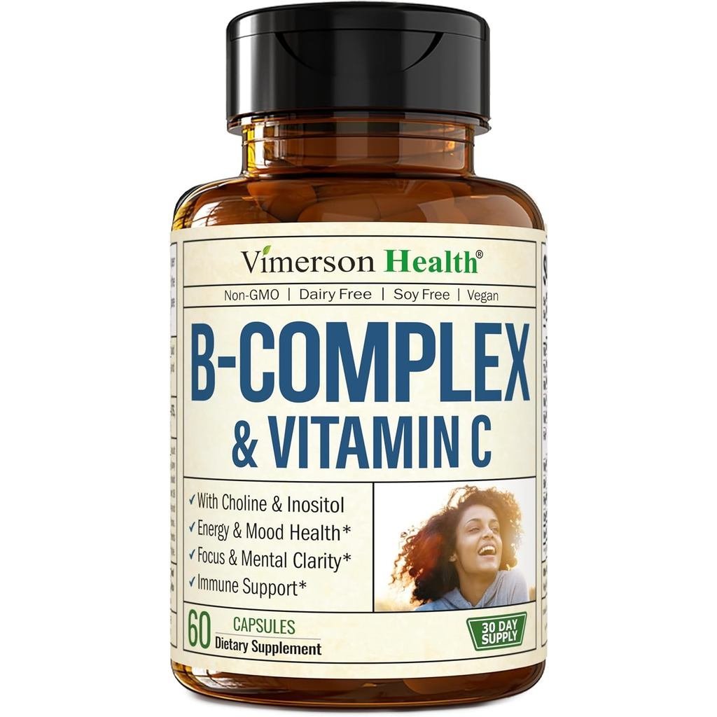 Vitamin B Complex with Vitamin C & Folic Acid (Folate) - 8 High Potency B Vitamins: B1, B2, B3, B5, 