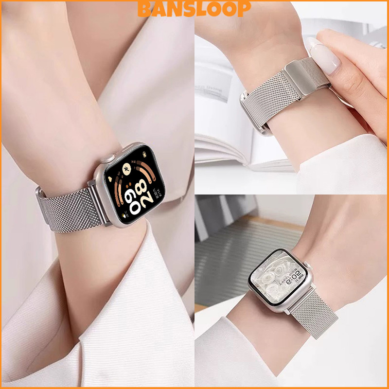 สายแม่เหล็กโลหะ for Redmi Watch 6 / 5 / 4 สแตนเลสสตีล Milanese Loop สายรัดข้อมือวงอุปกรณ์เสริม for Mi Band 8 / 9 10  Pro