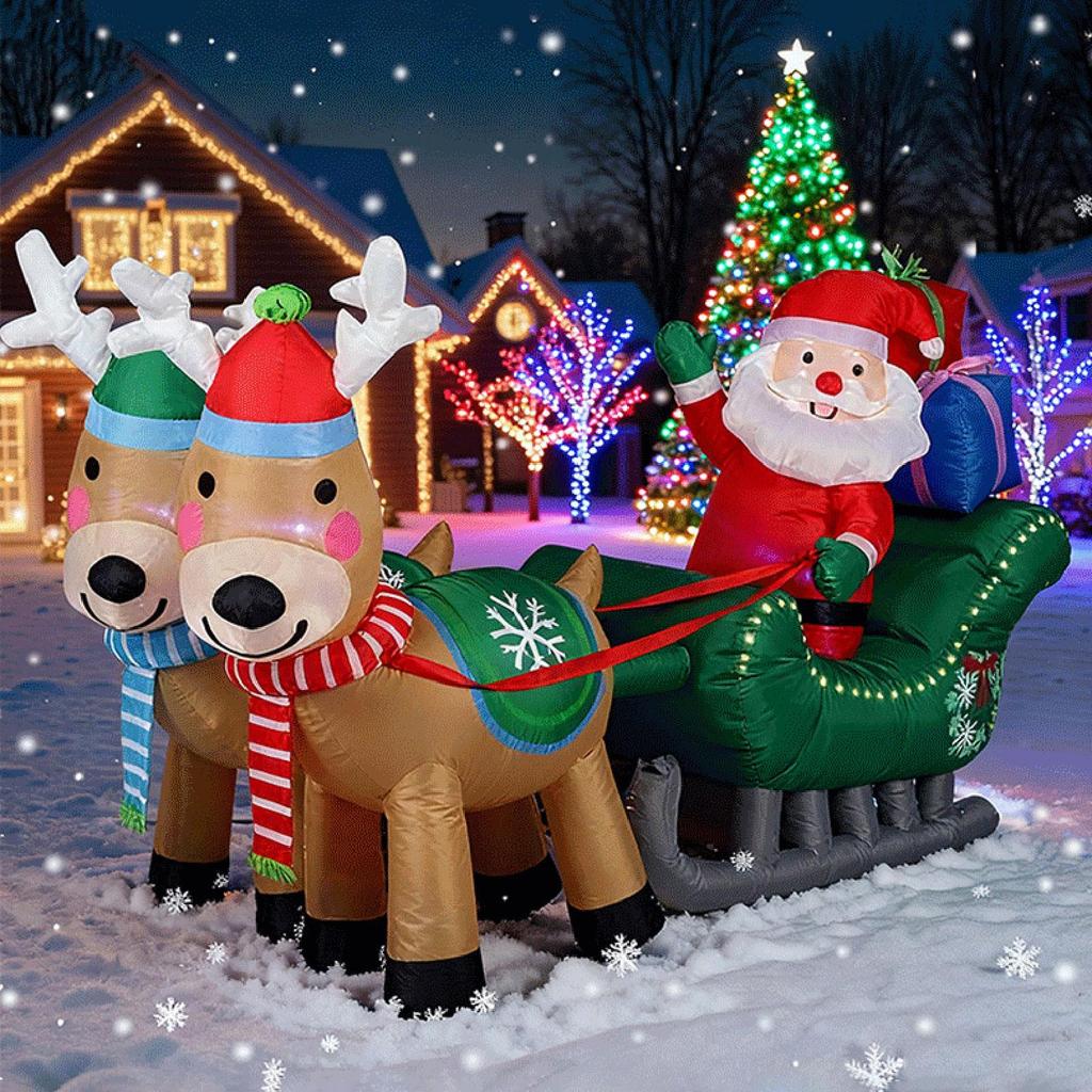 [Lszcx6l] คริสต์มาสพองเป่าตกแต่ง 2.4M น่ารักซานตาคลอสและเลื่อน Xmas ตกแต่งพองสําหรับ Patio Plaza สนา