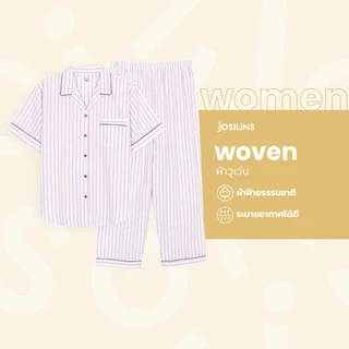 Josilins ชุดนอน ชุดอยู่บ้าน ผู้หญิง เสื้อแขนสั้น ขายาว ผ้าวูเว่น ลายคลาสสิค ตาราง ริ้ว สก๊อต ฟรีไซส์ SM 2026