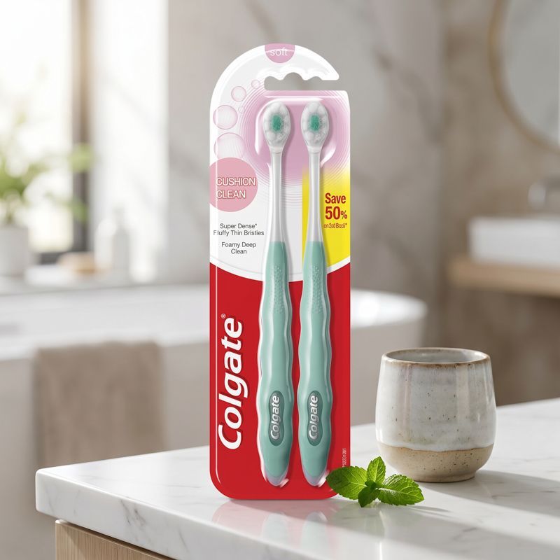 คอลเกตแปรงสีฟันคุชชั่นคลีนซอฟท์ แพค 2 Colgate Cushion Clean Soft Toothbrush Pack 2 [หมายเลขบาร์โค้ด 8850006932827 ]