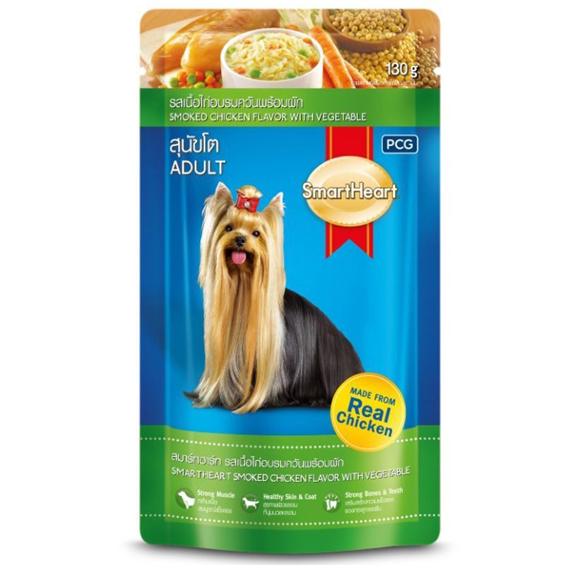 สมาร์ทฮาร์ทเพาช์รสเนื้อไก่อบรมควันพร้อมผัก 130กรัม Smartheartsmokchickenveget130g [หมายเลขบาร์โค้ด 8850477002982 ]