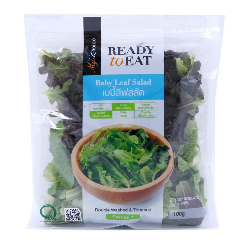 มายช้อยส์เบบี้ลีฟสลัด 100กรัม My Choice Baby Leaf Salad 100g. [หมายเลขบาร์โค้ด 8853474056675 ]