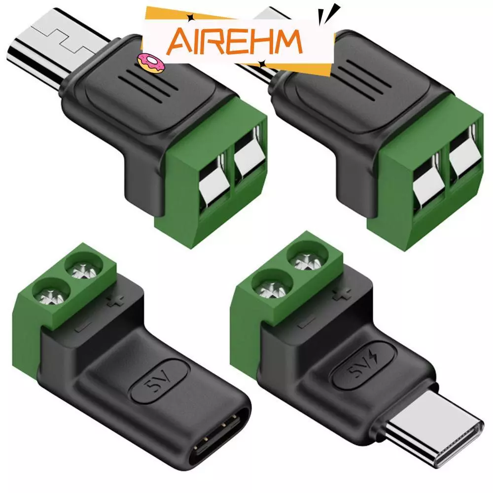 AIRE1HM อะแดปเตอร์เทอร์มินัล USB C ถึง 2Pin, Type-C ถึง 2 ขา 5V Crimp Terminal Block, คุณภาพสูงสีเขียวไม่สามารถถ่ายโอนข้อมูลสกรูปลั๊กชาร์จสําหรับ DIY หรือซ่อม