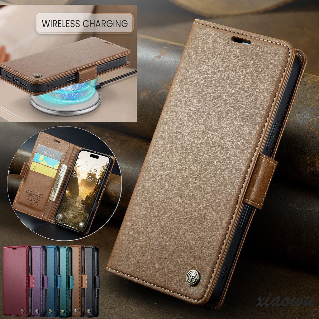 MAGNETIC CLOSURE สําหรับ iPhone 18 Pro Max 17 Pro Max 17 Air 17E 16E 16 Pro Max 14 15 Pro Max 16 Plus RFID Blocking Flip กระเป๋าสตางค์หนังไร้สายชาร์จพร้อมผู้ถือบัตร