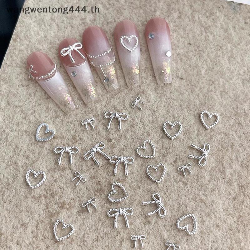 [TH Fashion] ราคาพิเศษ 10 ชิ้นโลหะผสมเงินโบว์หัวใจรัก Charms 3D โลหะเครื่องประดับเล็บหรูหรา Kawaii ตกแต่งเล็บ DIY ร้านทําเล็บอุปกรณ์