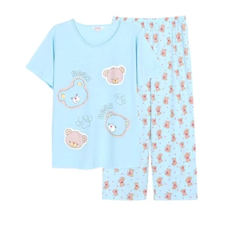 Josilins ชุดนอน ชุดอยู่บ้าน ผู้หญิง เสื้อสกรีนลาย คอกลม แขนสั้น ขายาว ผ้ายืด คละสี คละลาย NEW4