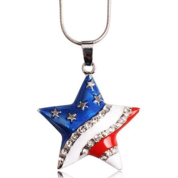 4th of July ต่างหูสร้อยคอ Hairclip สําหรับผู้หญิง-Patriotic สีแดงสีขาวสีฟ้าอเมริกัน USA ธง Star จี้ส