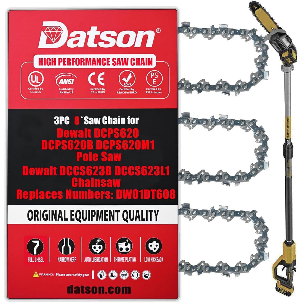3PC 8 นิ้ว POLE Saw Chain สําหรับ Dewalt DCPS620B DCPS620M1 Chainsaw, 8" Chain DCCS623B DCCS623L1,8 