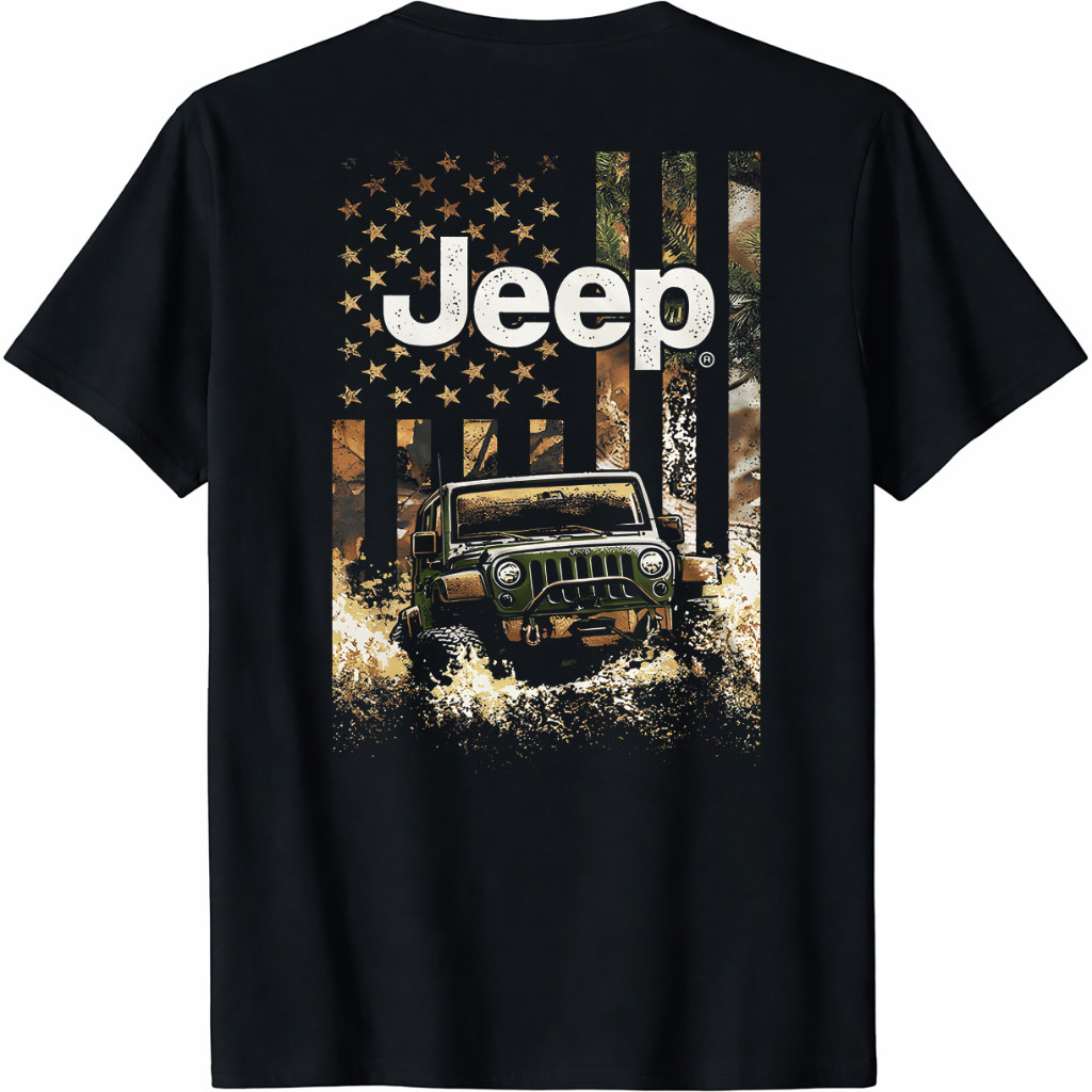 T-SHIRT Jeep Freedom Outdoors เสื้อยืดผู้ชาย, | American Flag, Wrangler Rubicon – หวีผ้าฝ้ายสําหรับท